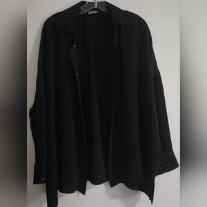 Diomi Silk Top Open Front Blacksize L Beaded Cuffs And Trim